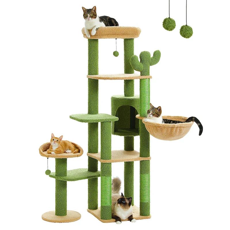 Arbre à chat multi-niveaux en forme de cactus