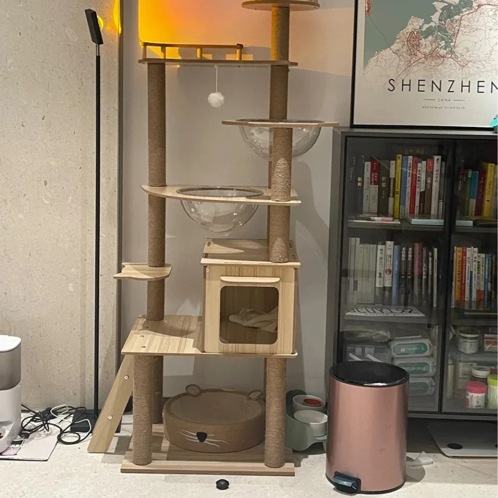 Arbre à chat en bois naturel