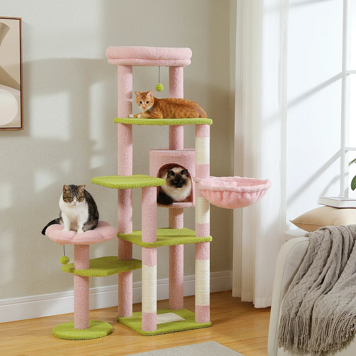 Arbre à chat multi-niveaux en forme de cactus